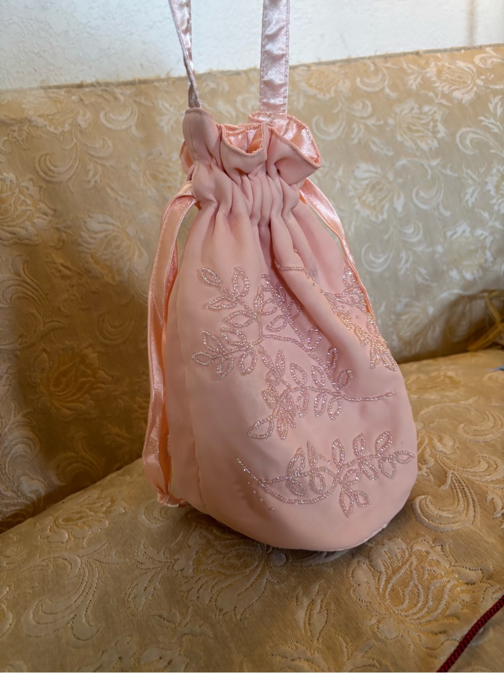 Peach embroidered beaded bag